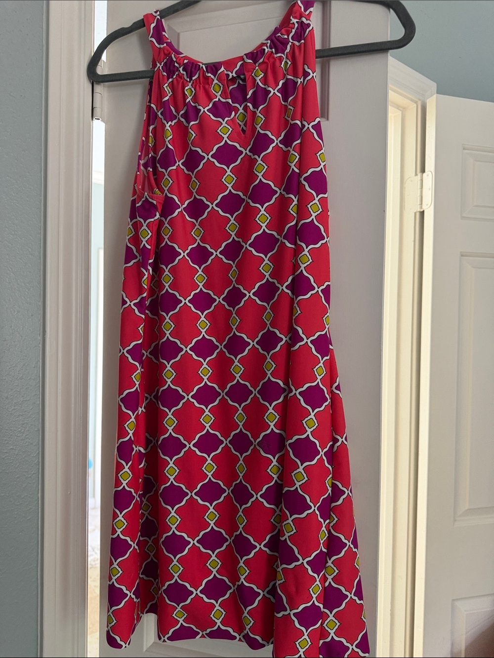 Sleeveless Pink Geometric Halter Sundress - Picture 2 of 3